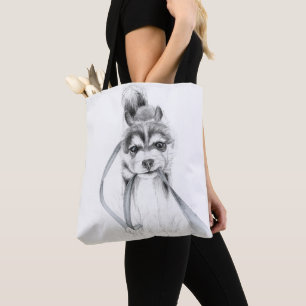 Bolsa Tote Saco de Arte com Desenho de Filhote de Husky Siber