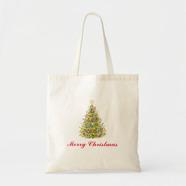 Bolsa Tote Saco de Árvore de Natal Feliz Natal (Frente)