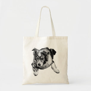 Bolsa Tote Saco de Australian Shepherd Relaxado Arte de Cacho