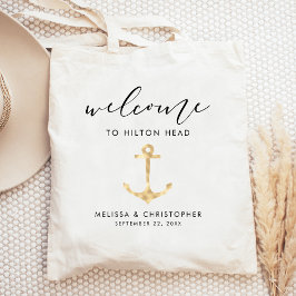 Bolsa Tote Saco de Bem-vindo Casamento Náutico Dourado