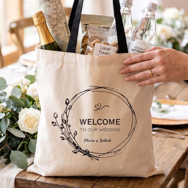 Bolsa Tote Saco de Bem-Vindo de Casamento Floral Rústico (Criador carregado)