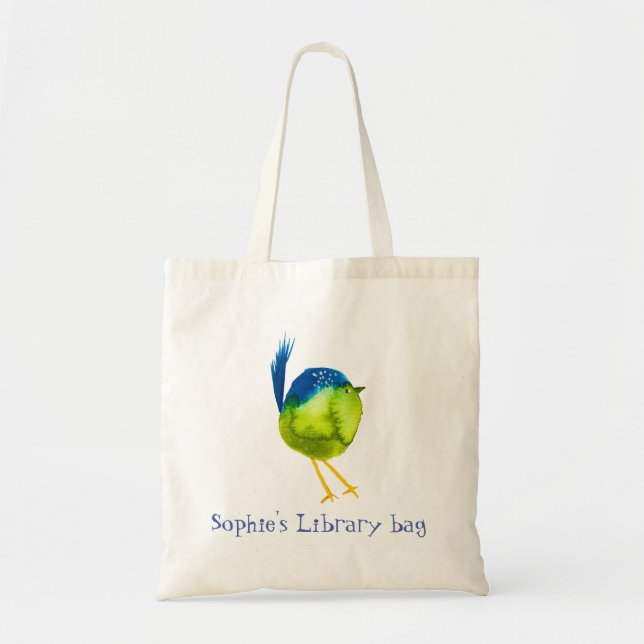 Bolsa Tote Saco de biblioteca de aves amarela, bonito (Frente)