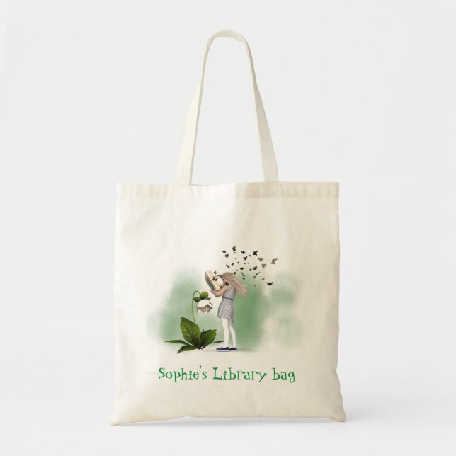 Bolsa Tote Saco de biblioteca de livros brancos fofinhos (Frente)