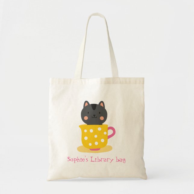 Bolsa Tote Saco de biblioteca de livros de teacup de gatos fo (Frente)