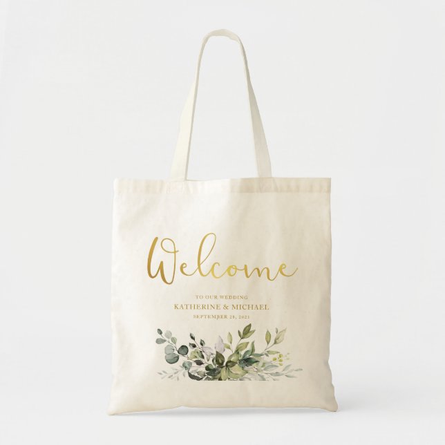 Bolsa Tote Saco de Boas-vindas de Casamento com Folhagens (Frente)