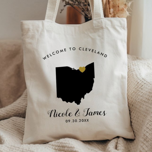Bolsa Tote Saco de Boas-Vindas de Casamento com Mapa de Ohio, (Criador carregado)