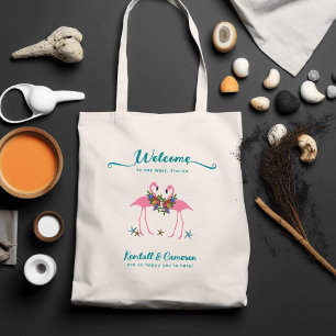 Bolsa Tote Saco de Boas-vindas de Casamento Gay Flamingo Rosa