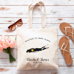 Bolsa Tote Saco de Boas-vindas de Long Island, preto e Dourad<br><div class="desc">Saco de presentes de boas-vindas para convidados fora da cidade para o seu casamento,  com a imagem de Long Island,  com coração de ouro. Encha a bolsa com seus doces favoritos.</div>
