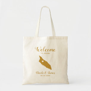 Bolsa Tote Saco de Boas-vindas do Mapa de Aruba, Dourado