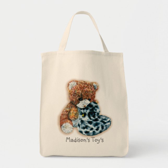 Bolsa Tote Saco de brinquedo ou biblioteca nomeado para crian (Frente)