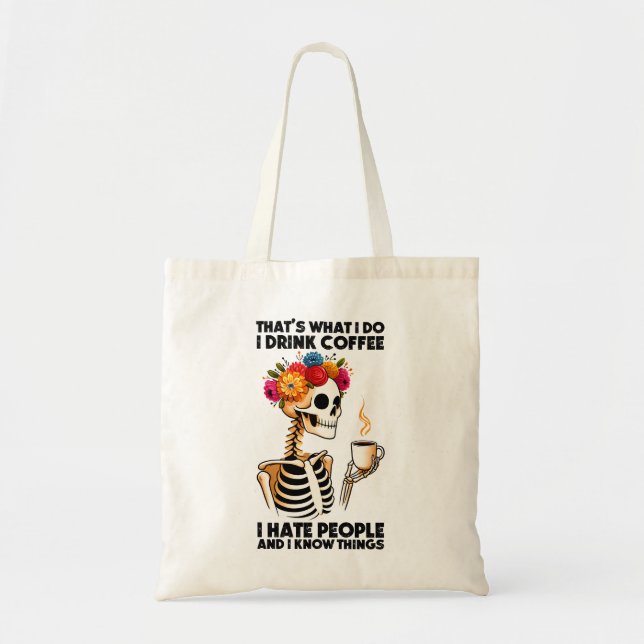 Bolsa Tote Saco de café com Bebendo de esqueleto sarcástico (Frente)