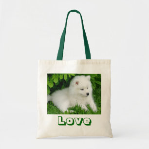 Bolsa Tote Saco de Canvas de Cachorro Branca Samoado