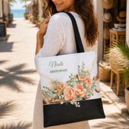 Bolsa Tote Saco de Casamento com Rosas Pêssego e Madeira Flut