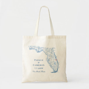 Bolsa Tote Saco de casamento elegante azul marinho Vero Beach