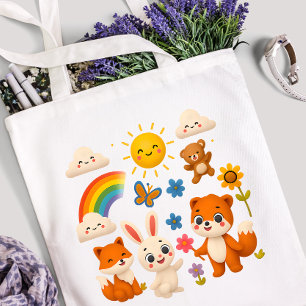 Bolsa Tote Saco de Compras Amigos Animais Arco-Íris Ensolarad