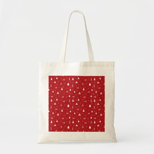Bolsa Tote Saco de Compras Árvores de Natal e Flocos de Neve (Frente)