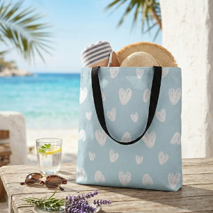 Bolsa Tote Saco de compras bonito, de corações brancos e azui