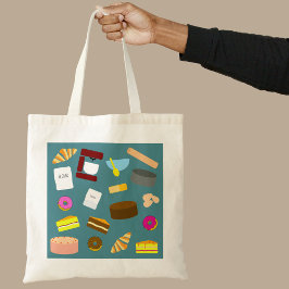 Bolsa Tote Saco de Compras Colorido de Produtos de Padaria e 