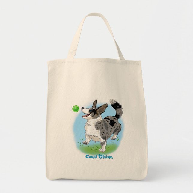 Bolsa Tote Saco de compras com corgi merle azul! (Frente)