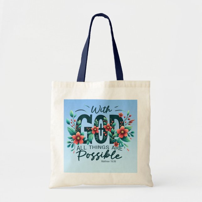 Bolsa Tote Saco de Compras Com Deus Todas as Coisas São Possí (Frente)