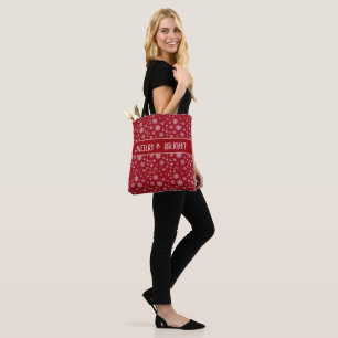 Bolsa Tote Saco de Compras com Floco de Neve Festivo em Verme