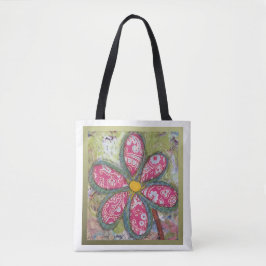 Bolsa Tote Saco de Compras com Flor Gigante
