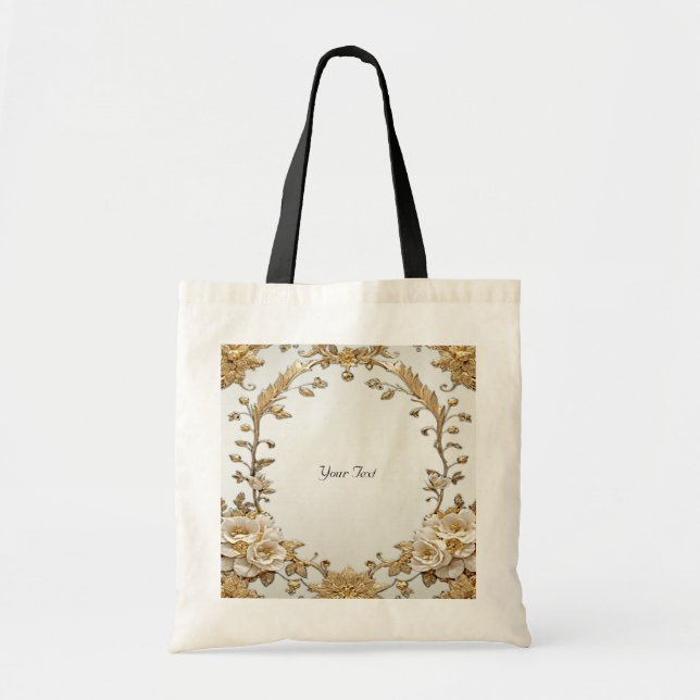 Bolsa Tote Saco de Compras com Flores Brancas Ornamentadas Do (Frente)