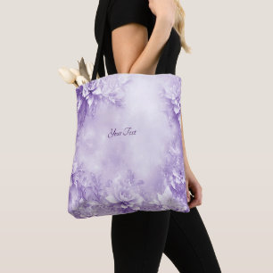 Bolsa Tote Saco de Compras com Flores Brancas Roxas