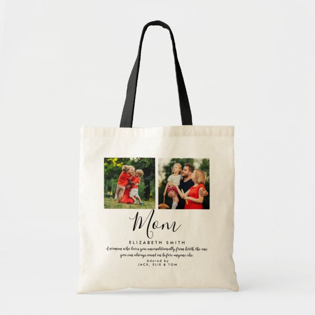Bolsa Tote Saco de compras com foto de citação de mãe com scr (Frente)