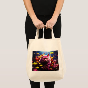 Bolsa Tote Saco de Compras com Ilustração de Gato