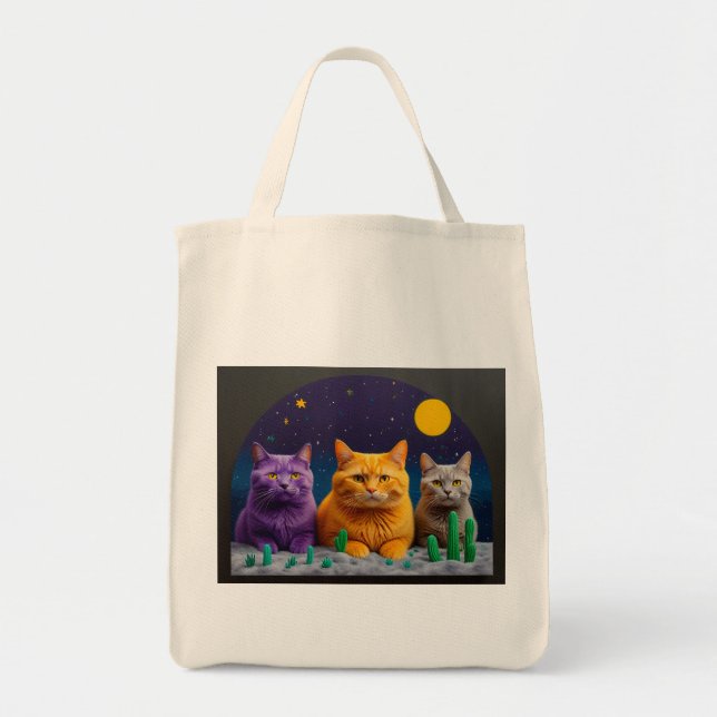 Bolsa Tote Saco de Compras com Ilustração de Gato (Frente)