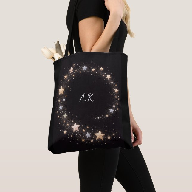 Bolsa Tote Saco de compras com iniciais em espiral de estrela (Close Up)