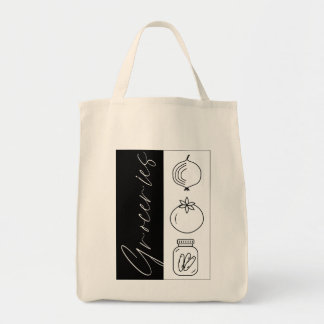 Bolsa Tote Saco de Compras com Legumes Design Preto Ousado