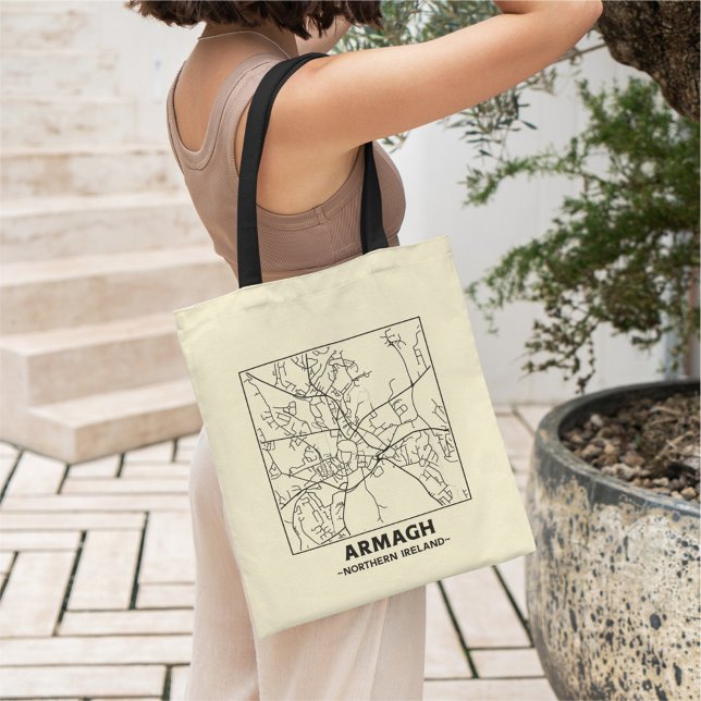 Bolsa Tote Saco de compras com mapa da cidade de Armagh, Irla (Criador carregado)