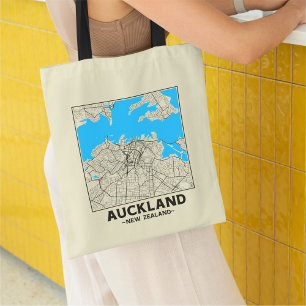 Bolsa Tote Saco de compras com mapa da cidade de Auckland, No