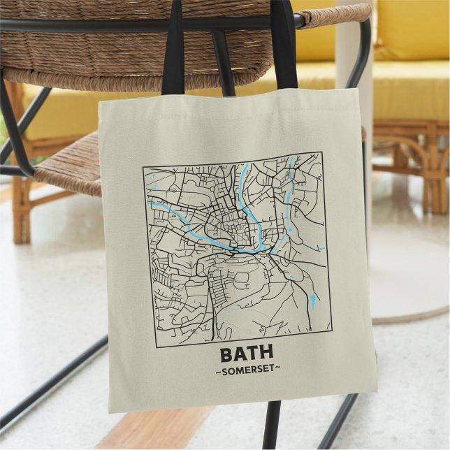 Bolsa Tote Saco de compras com mapa da cidade de Bath, Somers (Criador carregado)