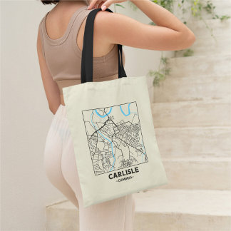 Bolsa Tote Saco de Compras com Mapa da Cidade de Carlisle, Cu