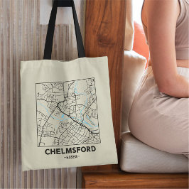 Bolsa Tote Saco de compras com mapa da cidade de Chelmsford, 