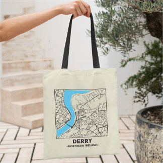Bolsa Tote Saco de compras com mapa da cidade de Derry, Irlan