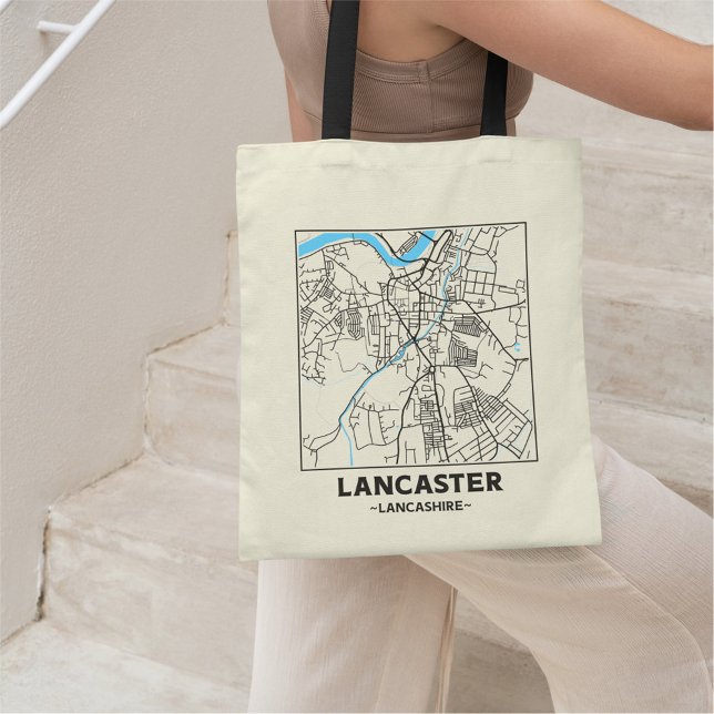 Bolsa Tote Saco de compras com mapa da cidade de Lancaster, L (Criador carregado)