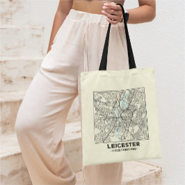 Bolsa Tote Saco de Compras com Mapa da Cidade de Leicester, L