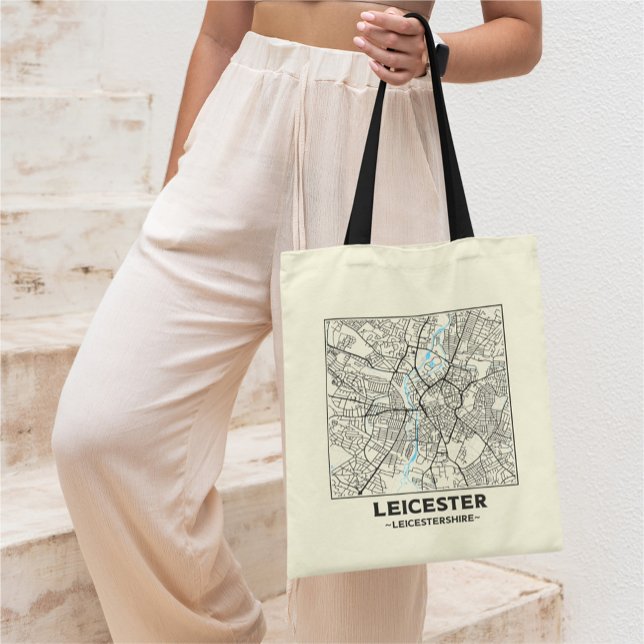 Bolsa Tote Saco de Compras com Mapa da Cidade de Leicester, L (Criador carregado)