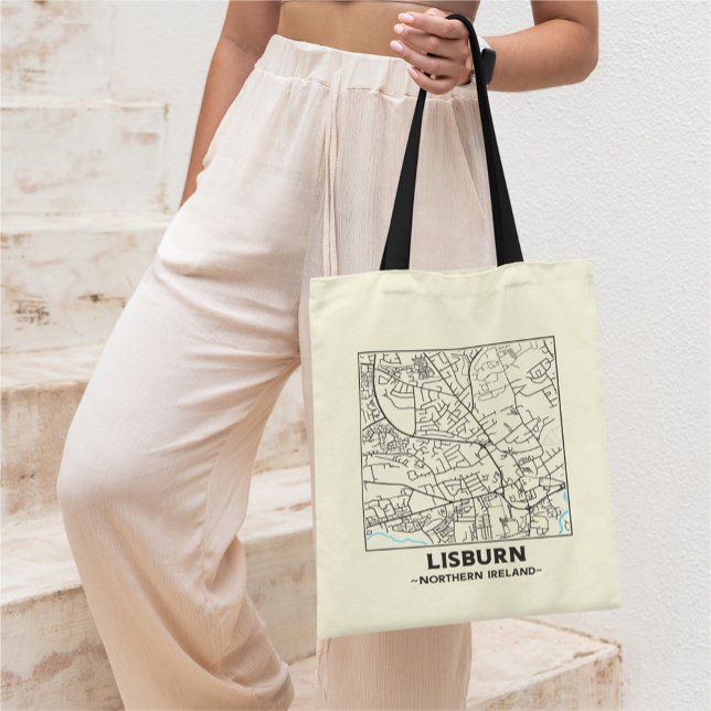 Bolsa Tote Saco de compras com mapa da cidade de Lisburn, Irl (Criador carregado)