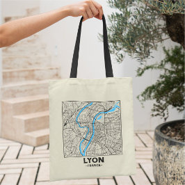 Bolsa Tote Saco de compras com mapa da cidade de Lyon, França