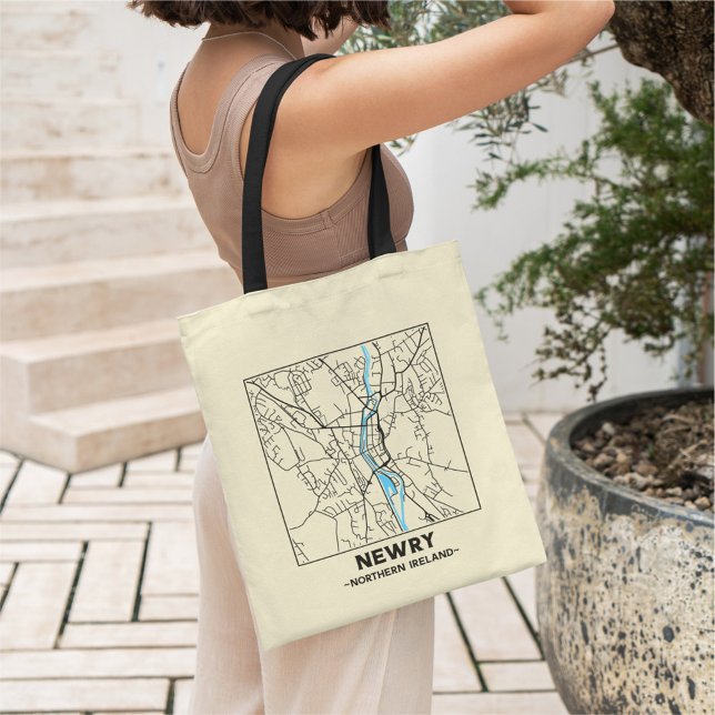 Bolsa Tote Saco de compras com mapa da cidade de Newry, Irlan (Criador carregado)