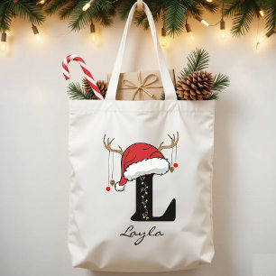 Bolsa Tote Saco de Compras com Monograma de Alfabeto de Natal