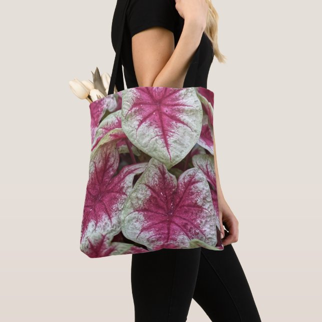 Bolsa Tote Saco de Compras com Plantas Rosa Floral (Close Up)