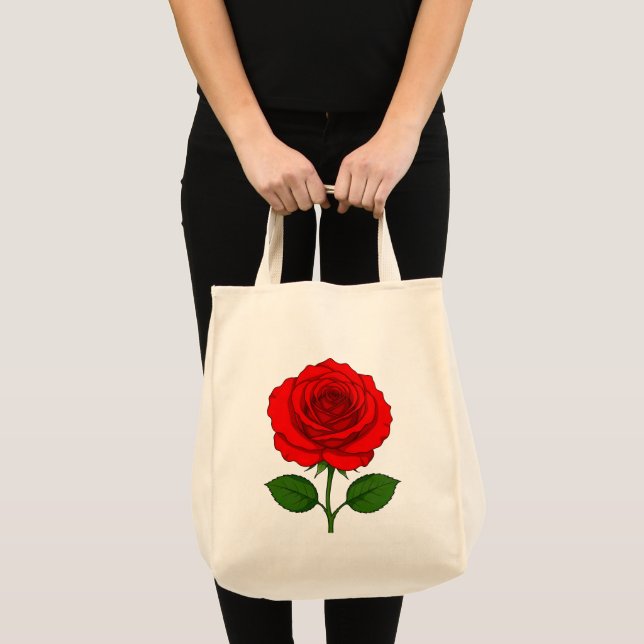 Bolsa Tote Saco de Compras com Rosa Vermelha (Frente (produto))