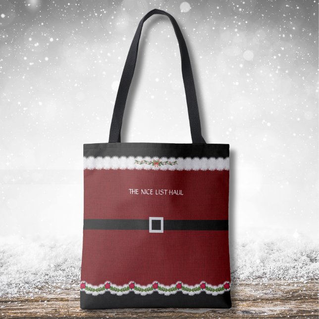 Bolsa Tote Saco de Compras com Roupa de Natal do Papai Noel d (Hit the stores this season with a cute and unique Christmas shopping bag)