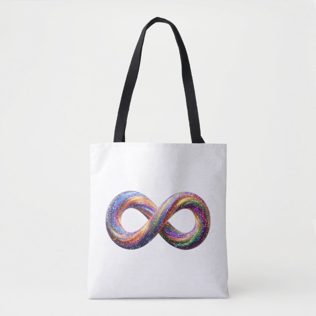 Bolsa Tote Saco de Compras com Símbolo de Infinito Arco-íris  (Frente)